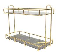 Cabilock Étagère de Rangement Cosmétique d'angle 2 Niveaux Petite Taille en Métal Noir et Doré, Support pour Salle de Bain, Organiseur de Produits de Toilette pour Comptoir, Accessoire