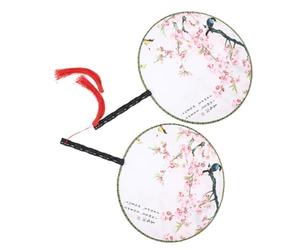 Cabilock ÉVentail Chinois Rond À Main en Soie 2 PièCes Ventilateur De Danse Vintage Accessoire D'ÉTé Et DéCoration Photo 13.78X9.45In