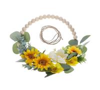 Cabilock Fake Sunflower Wreath for Door Artificial Wood Bead Garland with Leaves and Sunflowers Low Maintenance Spring Front Door Decor Versatile Year-Round Wall Hanging