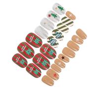 Cabilock Faux Ongles Amande Moyens à Coller pour Fêtes de Noël French Manucure 3D avec Flocons de Neige et Sapin Ongles Courts Couvrants Réutilisables pour Femme et Fille
