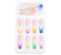 Cabilock Faux Ongles Extra Longs Arc-en-ciel 24 Pièces Coffins Manucure Artistique pour Filles Usage Maison