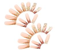 Cabilock Faux Ongles Longs à Coller Forme Cercueil Motif Léopard Doré Nœud Couleurs Assorties Manucure French Kit 24 Pièces Nail Art pour Femmes et Filles