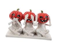 Cabilock Figurine Citrouille Crâne Résine Halloween Décoration de Table Effrayante Statue Squelette Ne Voir Ne Entendre Dire pour Maison Hantée