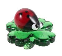 Cabilock Figurine Décorative en Verre D'insecte Mini Coccinelle sur Trèfle à Quatre Feuilles Vert, Design Réaliste et Élégant pour Occasions Spéciales et Décoration de Cheminée