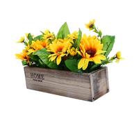 Cabilock Fleurs Artificielles Décoration Rustique Élégante Tournesols en Pot Rectangulaire Orange en Soie et Plastique Matériaux Sûrs et Polyvalents pour Salons et Cuisines