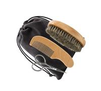 Cabilock Kit d'Entretien Barbe pour Hommes 4 Pièces Peigne Brosse en Poils Naturels et Ciseaux Accessoires Essentiels pour Tailler et Soigner la Barbe pour Usage Quotidien