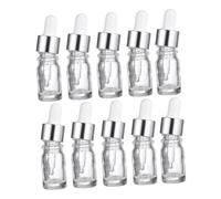 Cabilock Lot de 10 Flacons Compte-Gouttes Réutilisables 5 Ml Transparents Pipette Blanche et Bague Argentée Flacons d'Essence Portables pour Huiles Essentielles et Voyages
