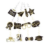 Cabilock Lot de 12 Décorations Suspendues en Papier pour Fête de Remise de Diplômes 2024, Pendentifs Spirale Décoratifs Blancs et Dorés, Accessoires pour Décoration Intérieure et