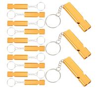 Cabilock Lot de 15 Sifflets de Survie Double Tube en Alliage D'aluminium Doré, Sifflet d'urgence Puissant à Haute Fréquence avec Porte-clés, pour Randonnée, Camping et Sécurité en