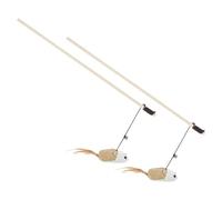 Cabilock Lot de 2 Bâtonnets de Jeu pour Chaton avec Souris en Bois et Corde en Coton, Interactif Beige pour Chat avec Cloche pour Jeu Multiple la Maison