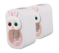 Cabilock Lot de 2 Distributeurs de Dentifrice Automatiques Muraux en Plastique Blanc sans Perçage Mécanisme à Pression Design Lapin pour Garçon et Filles Accessoires Salle de Bain