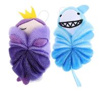 Cabilock Lot de 2 éponges de bain mignonnes éponge de douche en maille avec motif sirène et requin pour bébé et jeune enfant - Boule exfoliante douce - Gommage corporel délicat pour le bain des