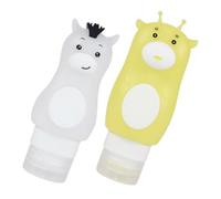 Cabilock Lot de 2 Flacons Distributeurs Cosmétiques 90ml Girafe et 70ml Cheval Blanc, Bouteilles Souples Étanches pour Voyage, Rechargeables, Adaptées aux Soins Personnels et Lotions