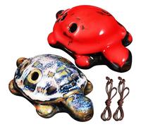 Cabilock Lot de 2 Ocarinas Tortue en Céramique à 6 Trous, Petits Instruments de Musique pour Débutants, Pendentifs Ocarina Bleu et Rouge, Flûtes Portables D’initiation, Présent Musical