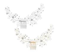 Cabilock Lot de 2 Peignes à Cheveux de Mariée en Cristal et Strass Accessoires Coiffure Argenté et Doré Décorations Latérales pour Mariage Élégants et Polyvalents pour Cérémonie et