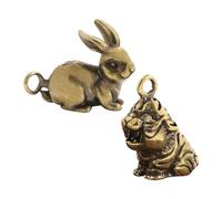 Cabilock Lot de 2 Pendentifs Vintage en Laiton Animaux Miniatures - Porte-Clés Tigre et Lapin Mignons pour Création de Bijoux Scrapbooking et Décoration de Paquet Charms DIY Polyvalents
