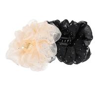 Cabilock Lot de 2 Pinces à Cheveux Griffes en Mousseline Strass, Grandes Pinces Décoratives pour Femmes, Couleurs Doré Clair et Noir, Accessoires Coiffure Légers pour Cheveux Fins et