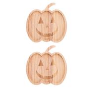 Cabilock Lot de 2 plateaux de service en forme de citrouille d'Halloween : assiettes rustiques en bois pour desserts aux fruits, assiettes de service saisonnières décoratives