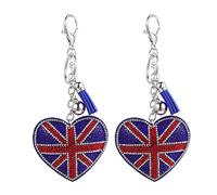 Cabilock Lot de 2 porte-clés Union Jack en strass en forme de cœur avec drapeau britannique pour sac à main, souvenir de la reine Elizabeth II du jubilé de platine 2022