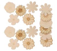 Cabilock Lot de 20 Fleurs en Bois Brut à Peindre pour Bricolage Garçon et Filles, Ornements Suspendus de Tournesol Cartoon avec Ficelle de Jute, Décoration DIY Créative et Loisirs