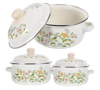 Cabilock Lot de 3 Set de Casseroles Émaillées pour Soupe Double Poignée, Fond Plat, Mini Marmites Cuisine 16-18-20 Cm, pour Cuisson Lait, Nouilles et Sauces, Batterie Cuisine