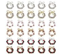 Cabilock Lot de 30 décorations pour ongles de Noël : bijoux pour ongles, couronne de nœuds métalliques, breloques en strass, décorations pour manucure de Noël