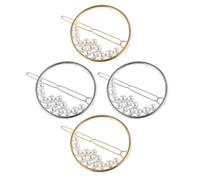 Cabilock Lot de 4 Barrettes à Cheveux Rondes Creuses en Alliage Perles Décoration Coiffure Fille Épingles à Cheveux Cercle Doré et Argenté Élégant pour Usage Quotidien et Occasions