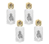 Cabilock Lot de 4 Bouteilles en Verre Réutilisables de 16ml Motif Fleur de Rose, Design Élégant et Décoratif, pour Pèlerinages et Événements Religieux