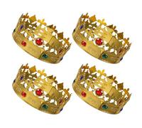 Cabilock Lot de 4 Couronnes de Roi en Plastique Doré 16 Diamants Accessoires pour Cheveux Renaissance et Halloween Chapeaux Légers pour Fêtes Cosplay et Anniversaires Taille Unique
