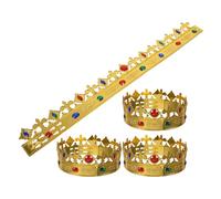 Cabilock Lot de 4 Couronnes de Roi en Plastique Doré Strass Accessoires de Déguisement pour Halloween Anniversaires et Fêtes Costumées Taille Garçon et Filles Costume Royal Garçon