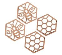 Cabilock Lot De 4 Décorations en Nid d'abeille sous-Verres Carrés en Perles Décor en Nid d'abeille en Bois Décor De Ruche d'abeille Décorations en Nid d'abeille