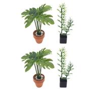 Cabilock Lot de 4 Plantes Miniatures en Pot pour Maison de poupée, Bambou Artificiel, Feuille de Monstera, bonsaï, Petite Fausse Verdure, Ornement pour décoration de Maison de poupée