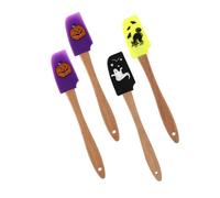 Cabilock Lot de 4 spatules en silicone avec manche en bois pour Halloween | Quatre spatules avec motifs d'Halloween pour mélanger, distribuer et décorer les projets de pâtisserie d'automne et les