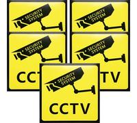 Cabilock Lot de 5 Autocollants Panneaux d'Avertissement Vidéosurveillance 10X10 CM Panneaux de Caméra Extérieurs Adhésifs Haute Visibilité Signes de Sécurité pour Propriété sous