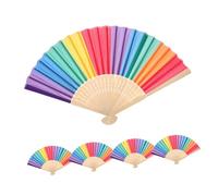 Cabilock Lot De 5 Éventails À Main Pliables Arc-en-Ciel De Style Chinois Vintage pour Spectacle Fête Mariage Danse Décoration pour Femmes