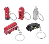 Cabilock Lot De 5 Porte-clés Londres en Métal 3D Bus Rouge, Taxi, Cabine Téléphonique, Boîte Aux Lettres Accessoires Souvenirs pour Ville, Décorations Noël, Présents Polyvalents