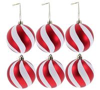 Cabilock Lot De 6 Boules De Noël Décoratives Suspendues 8 Cm en Plastique Rouge Et Blanc Rayé, Trou Suspendre, pour Sapin Et Décoration Festive Intérieure