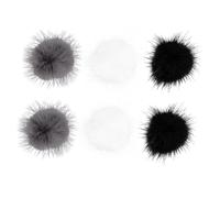 Cabilock Lot De 6 Boules Décoratives à Ongles Magnétiques, Peluche Amovible, Couleurs Noir Blanc Gris, Accessoires Nail Art Femmes Diy Manucure