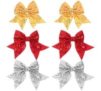 Cabilock Lot de 6 Pinces à Cheveux Géantes à Paillettes Nœud et Queue d'Hirondelle Couleurs Jaune Argenté et Rouge Accessoires pour Cheveux de Pom-Pom Girl Tenue Sportive et