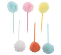 Cabilock Lot de 6 stylos à bille en peluche à pompon stylos à bille fantaisie, mignons et tout doux, parfaits pour l'école, les pochettes-surprises, les fêtes de Noël ou la Saint-Valentin.