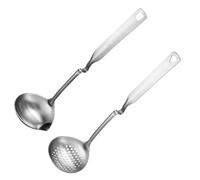 Cabilock Louche Acier Inoxydable Set Cuillère à Soupe et Écumoire Ustensile Cuisine Résistant Chaleur Manche Long pour Séparation Huile et Soupe
