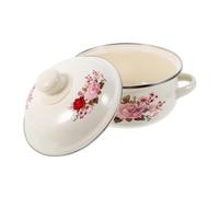 Cabilock Marmite Émail Vintage avec Couvercle et Double Poignées Pot à Soupe Résistant Haute Température Grand Volume pour Ragoûts Nouilles et Ramen Design Floral Pratique et Décoratif