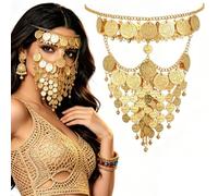 Cabilock Masque de Bal Masqué en Métal pour Danse du Ventre, Style Élégant | Voile Facial à Chaîne, Sequins Brillants et Clochettes, pour Scène, Répétitions et Présence Mystérieuse