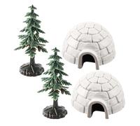 Cabilock Miniature Ice House Figurine Set with Christmas Tree Detailed Decorative Building Model for Table Desktop Home Decor Small Igloo Statues