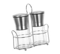 Cabilock Moulins à Poivre et Sel Manuels en Acier Inoxydable avec Flacon Transparent, Lot de 2 Set de Mini Moulins Réglables sur Support Compact, Broyeur D’épices Portable Cuisine et Table