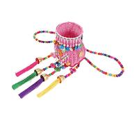 Cabilock Panier à Dos pour Garçon et Filles Petit Format Tissé en Plastique Rigide Style Chinois Multicolore Pompons Accessoires Polyvalents pour Sorties Printanières et Spectacles