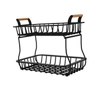 Cabilock Panier Égouttoir à Légumes Double Couche Détachable 2 Niveaux en Métal Noir Panier de Rangement la Cuisine Multifonction pour Fruits et Légumes Maison