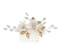 Cabilock Peigne Décoratif Fleur en Céramique Or pour Mariée Élégante | Accessoire Chic et Délicat, Cristaux Scintillants, Tient Bien, pour Chignon, Banquet et Séance Photo