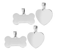 Cabilock Pendentifs Vierges Inox 35mm 4 Pièces pour Création Diy, Lot de Porte-clés Pendentif Cœur et Os, Utilisation Artisanale Personnalisable, Bricolage Bijoux et Présents Créatifs