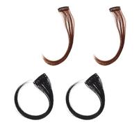 Cabilock Perruques à Frange Bouclée 4 Pièces Naturelles 25 CM Noir Naturel et Châtain Clair Extensions de Cheveux Volume pour Visage Ovale Cœur Carré Ronde Usage Quotidien